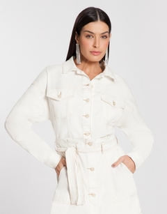 JAQUETA SARJA CROPPED MANGA LONGA COM ELÁSTICO NA BARRA - loja online