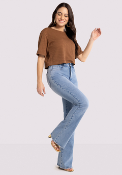 Imagem do CALÇA FEMININA JEANS COM ELASTANO AZUL CLARO FLARE