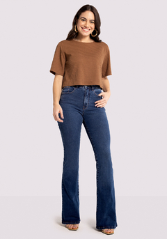 CALÇA FEMININA JEANS AZUL ESCURO COM ELASTANO CHAPA BARRIGA - comprar online
