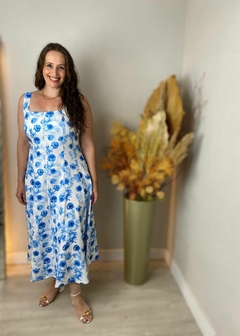 Imagem do VESTIDO EM TECIDO MIDI FLORAL AZUL