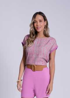 BLUSA EM VISCOSE COM RIBANA NA MANGA ESTAMPADA na internet