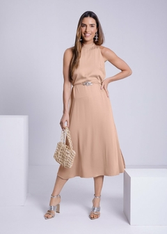 VESTIDO EM VISCOSE MIDI EVASÊ COM CINTO