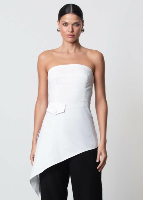 BLUSA EM TICOLINE TOMARA CAIA COM PONTA ASSIMÉTRICA