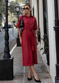 Vestido Couro Sintético Midi Casual Feminino