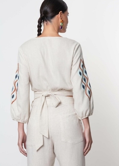 BLUSA EM LINHO COM BORDADO MANGA - loja online