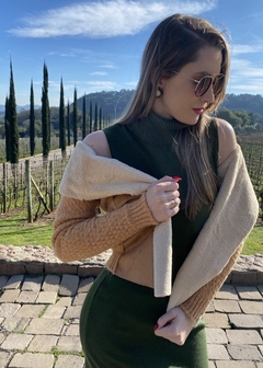 Casaco Tricot com Aplicação de Pele Fake Inverno na internet