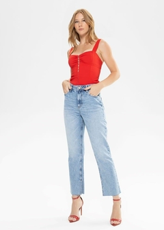 CALÇA JEANS CROPPED LOOSE FEMININA AZUL na internet