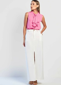 BLUSA EM CREPE SEM MANGAS GOLA BABADO - loja online