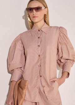 Camisa Tricoline Listrado Manga Ampla Feminina