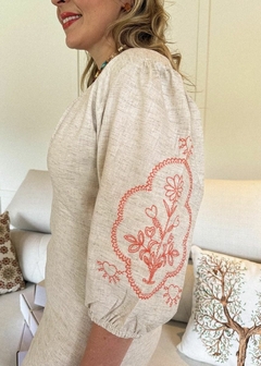 VESTIDO LINHO COM BORDADO MANGA - loja online