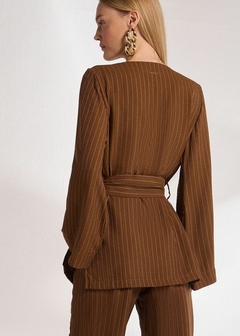 Blazer Mari Viscose Casual Risca de Giz Feminino