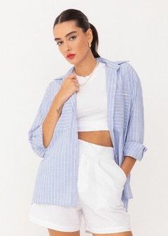 CAMISA EM TECIDO MANGA LONGA COM BOLSOS LISTRADA - Amsterdam Closet