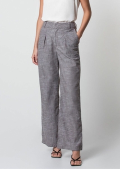 CALÇA EM LINHO WIDE LEG CINZA COM BOLSOS