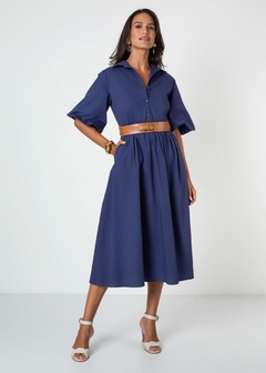 VESTIDO TECIDO MIDI COM CINTO