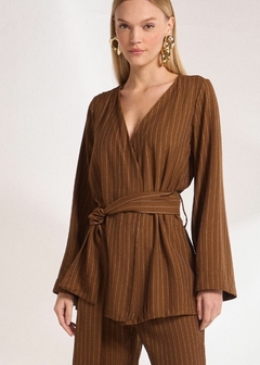 Imagem do Blazer Mari Viscose Casual Risca de Giz Feminino
