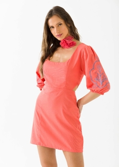 VESTIDO LINHO COM BORDADO MANGA - Amsterdam Closet