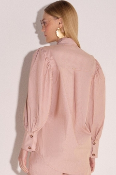 Camisa Tricoline Listrado Manga Ampla Feminina - Amsterdam Closet