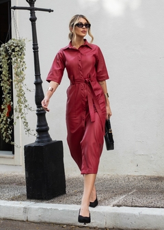 Vestido Couro Sintético Midi Casual Feminino - comprar online