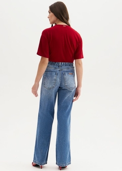 CALÇA JEANS WIDE LEG COM CINTO - Amsterdam Closet