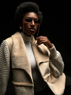Casaco Tricot Com Detalhes Suede Feminino na internet