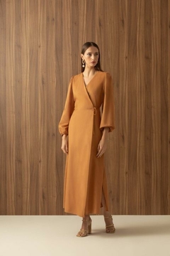 VESTIDO LINHO LONGO TRANSPASSADO FEMININO - comprar online