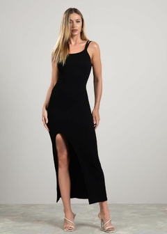 VESTIDO MALHA CANELADO COM FENDA