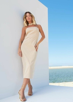 VESTIDO EM ALFAIATARIA TOMARA QUE CAIA BEGE - loja online