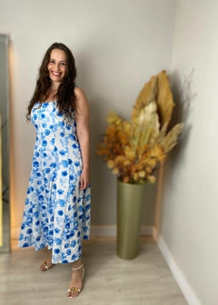 VESTIDO EM TECIDO MIDI FLORAL AZUL