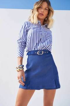 CAMISA EM TECIDO CROPPED LISTRADA