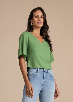 BLUSA CROPPED EM LINHO FEMININA SOLTA - comprar online