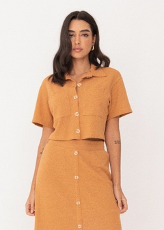 BLUSA CROPPED EM TECIDO FEMININA MANGA CURTA
