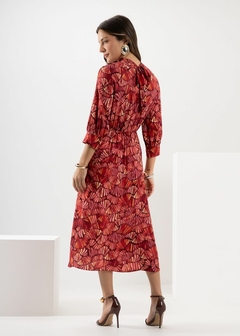 Vestido Viscose Manga 3/4 Estampado Feminina