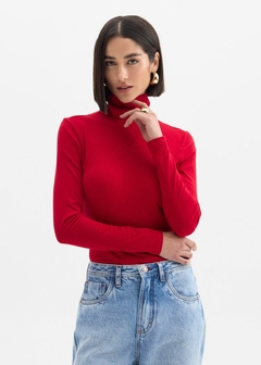 BLUSA CANELADA COM GOLA MANGA LONGA