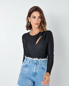 BODY EM LUREX JUSTO MANGA LONGA COM BRILHO