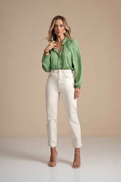 CALÇA JEANS AGATA STRAIGHT CROPPED BEGE - loja online