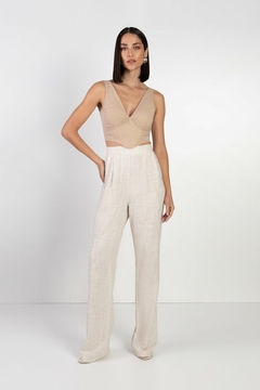 CALÇA EM LINHO ALFAIATARIA RETA COM BRILHO - comprar online