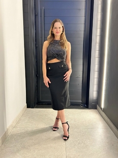 Imagem do SAIA EM ALFAITARIA LÁPIS COM LAPELA DECORATIVA FEMININA