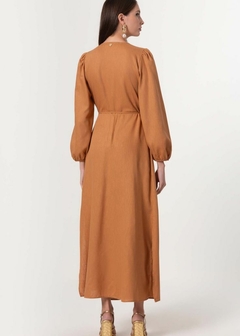 VESTIDO LINHO LONGO TRANSPASSADO FEMININO - comprar online