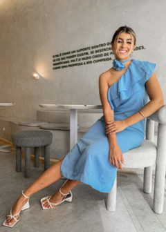 VESTIDO MIDI TECIDO OMBRO ÚNICO - loja online