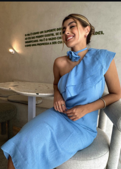 VESTIDO MIDI TECIDO OMBRO ÚNICO - Amsterdam Closet