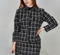 JAQUETA CROPPED TWEED XADREZ DETALHES COM BRILHO na internet