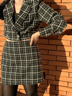 BLAZER CROPPED TWEED XADREZ DETALHES COM BRILHO