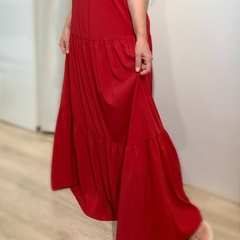 VESTIDO VERMELHO LONGO DE VERÃO COM ALÇAS AMARRÁVEIS na internet
