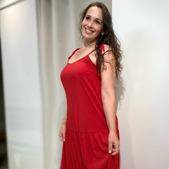 VESTIDO VERMELHO LONGO DE VERÃO COM ALÇAS AMARRÁVEIS - loja online