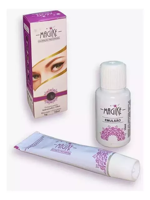 Kit Tinta Magike 5g e Espelho Navalha e Escova Para Sobrancelhas Cílios Bigode e Barba