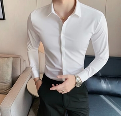 White stretch long-sleeve shirt - buy online