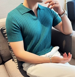 High-quality green knitted striped polo - buy online