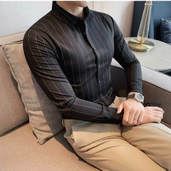 camisa negra rayas tela de lujo - comprar en línea