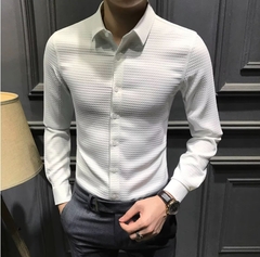 White slim-fit long-sleeve office shirt - buy online