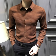 Brown slim-fit long-sleeve office shirt on internet